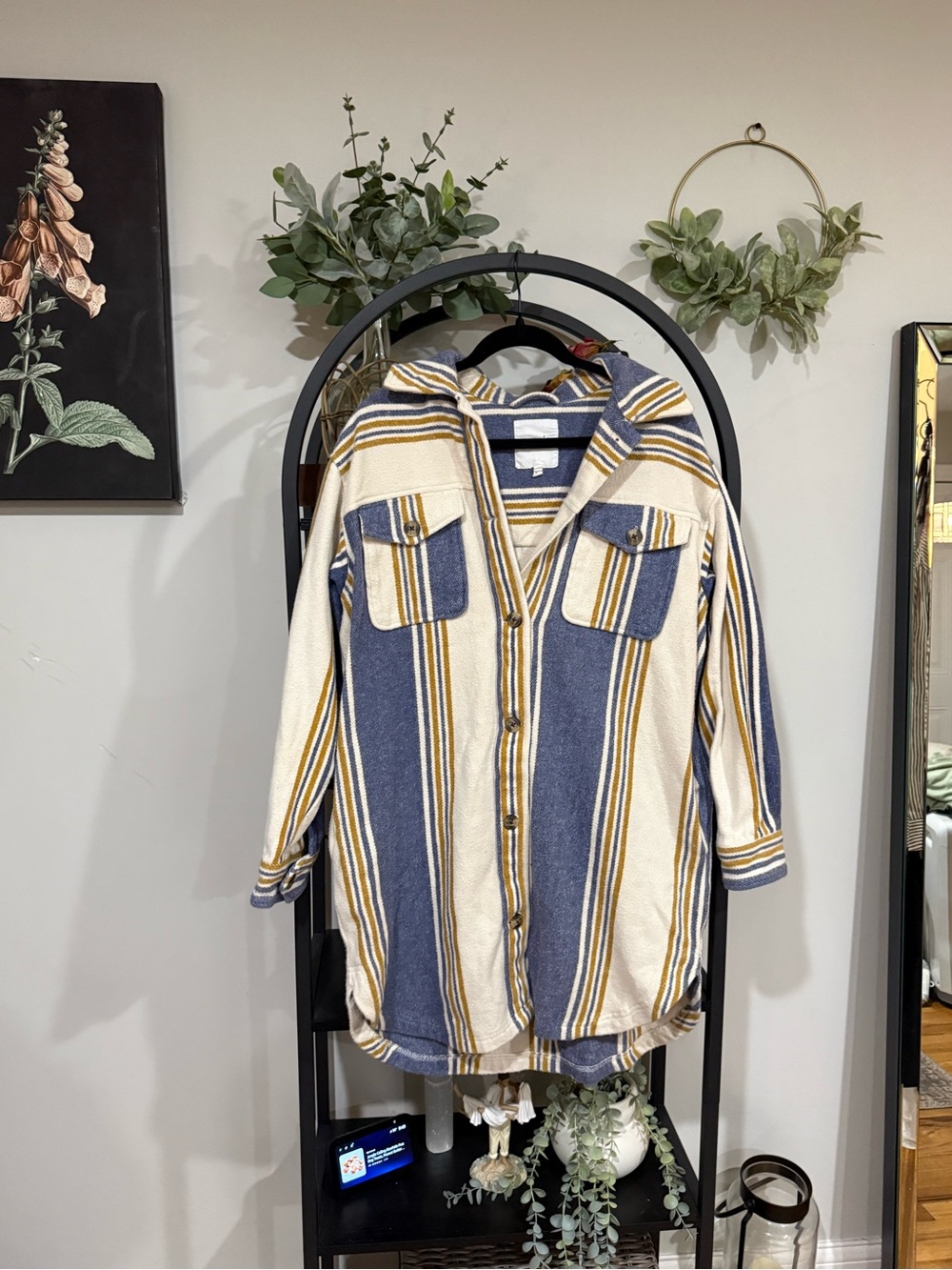 Aerie Oversized Striped Shirt Jacket | Blue & Cream | Size Medium | Shacket - Picture 2 of 12